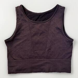 Women’s Burgundy Ribbed Crop Tank Top Seamless Bralette Best Fit XS/S Light